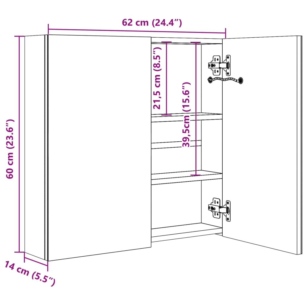 LED Bathroom Mirror Cabinet 62x14x60 cm