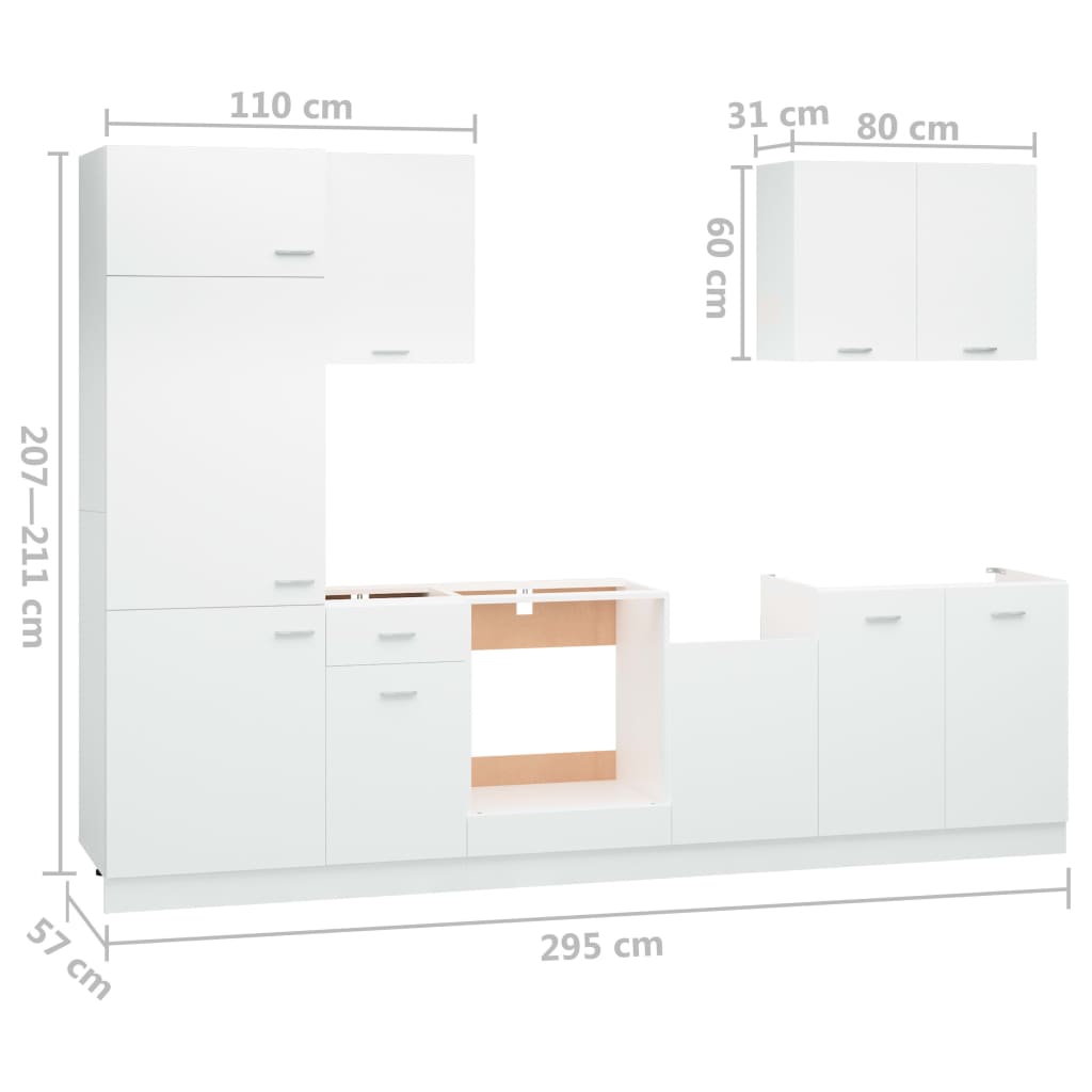 7 Piece Kitchen Cabinet Set White Engineered Wood