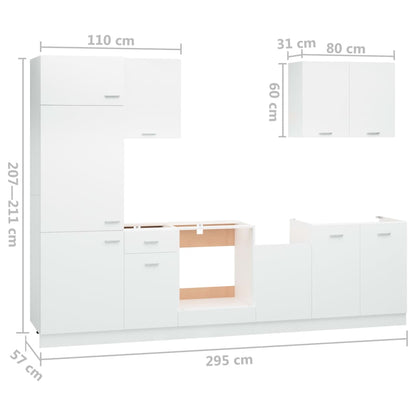 7 Piece Kitchen Cabinet Set White Engineered Wood