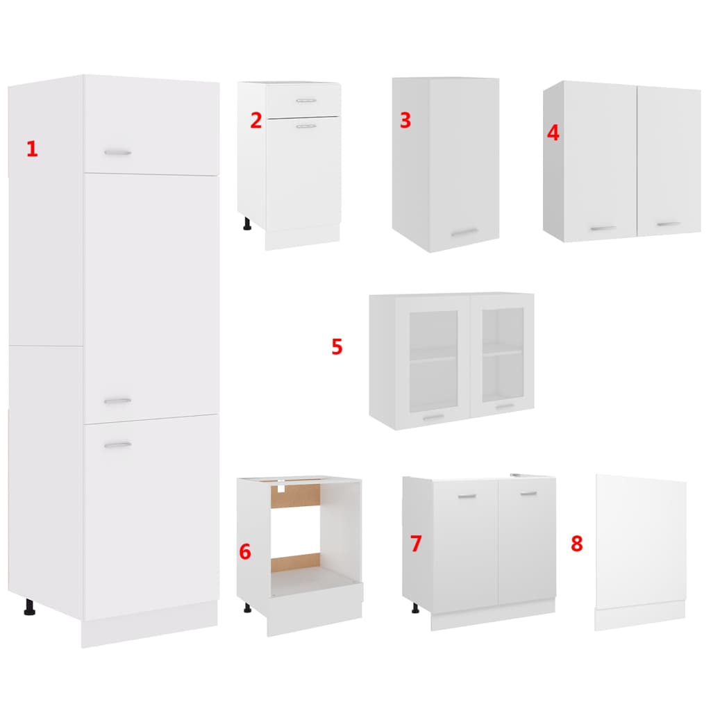 8 Piece Kitchen Cabinet Set White Engineered Wood