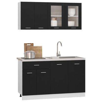 4 Piece Kitchen Cabinet Set Black Engineered Wood