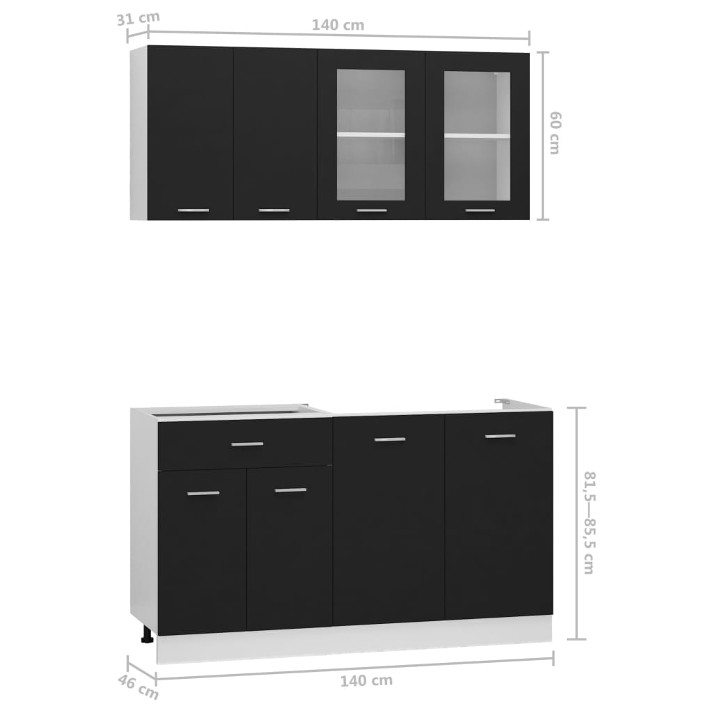 4 Piece Kitchen Cabinet Set Black Engineered Wood