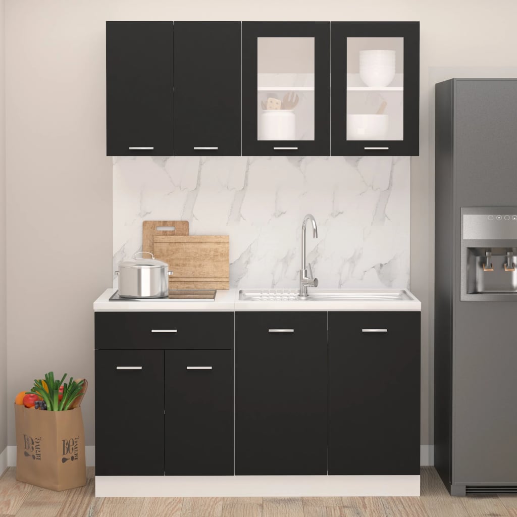 4 Piece Kitchen Cabinet Set Black Engineered Wood