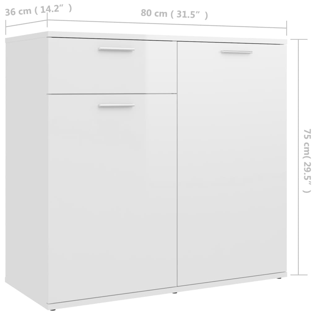 Sideboard High Gloss White 80x36x75 cm Engineered Wood