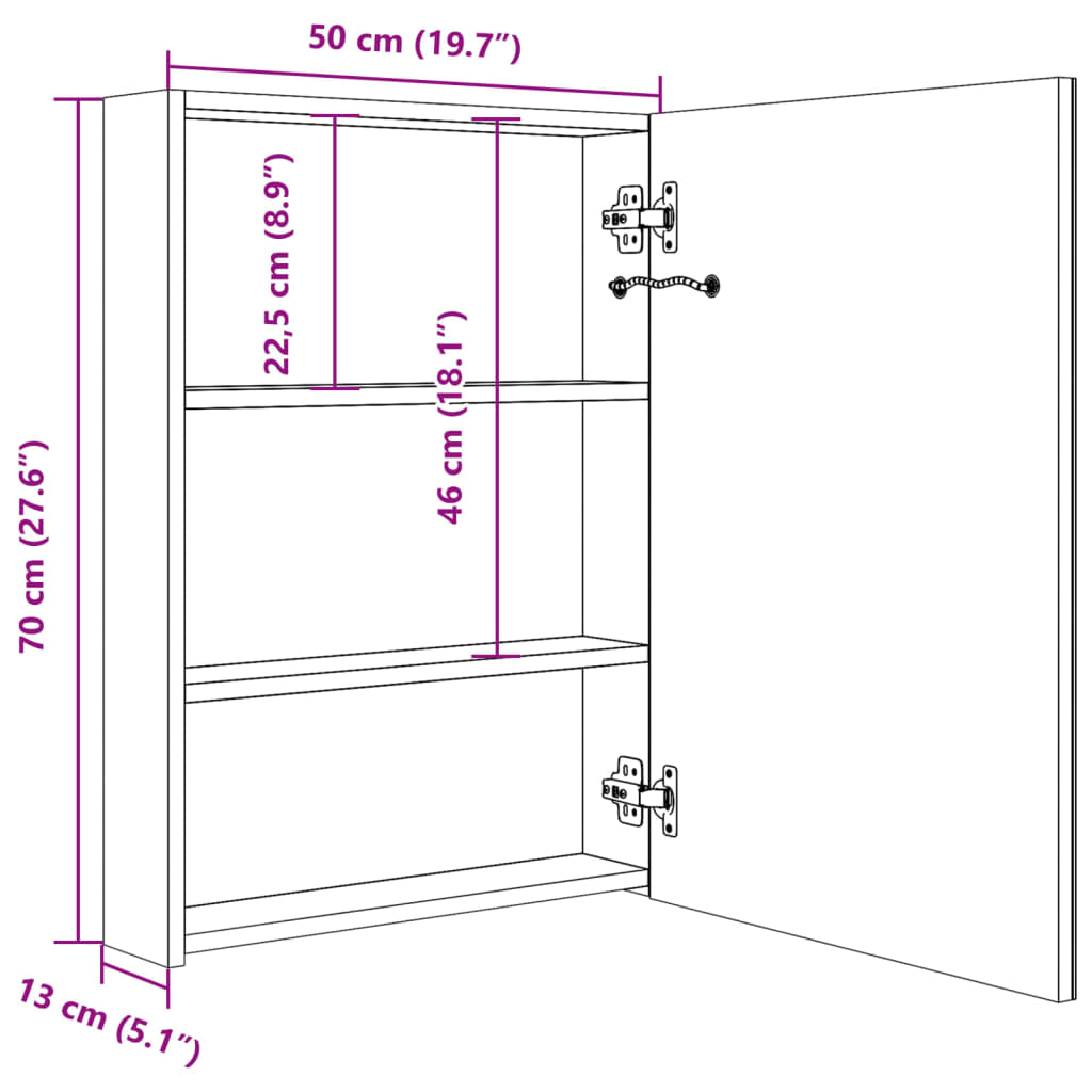 LED Bathroom Mirror Cabinet Grey 50x13x70 cm