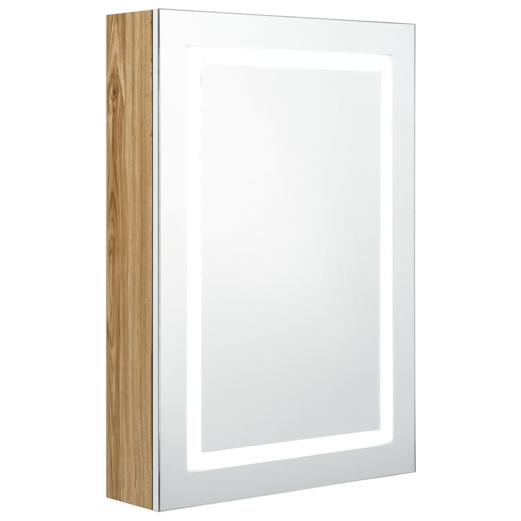 LED Bathroom Mirror Cabinet White and Oak 50x13x70 cm