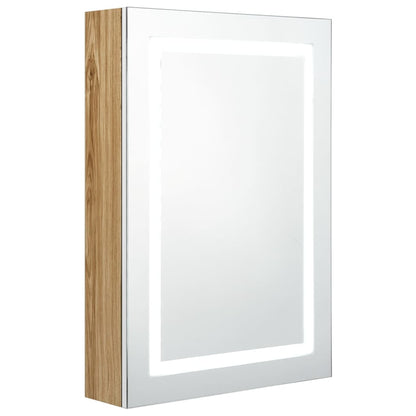 LED Bathroom Mirror Cabinet White and Oak 50x13x70 cm