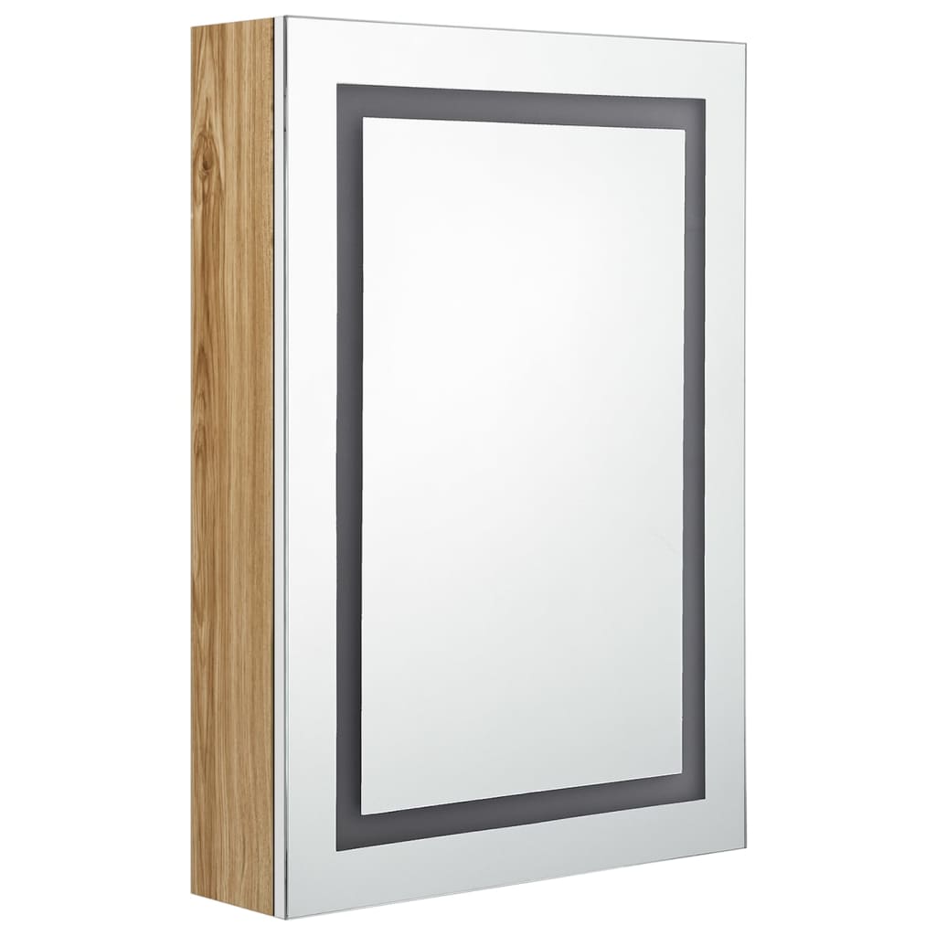 LED Bathroom Mirror Cabinet White and Oak 50x13x70 cm