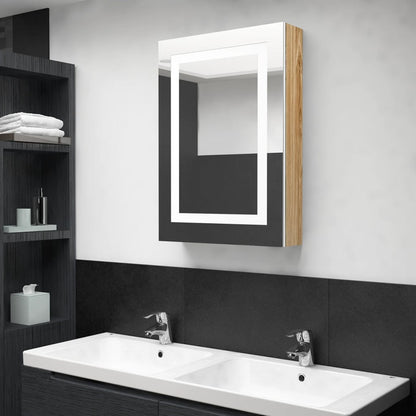 LED Bathroom Mirror Cabinet White and Oak 50x13x70 cm