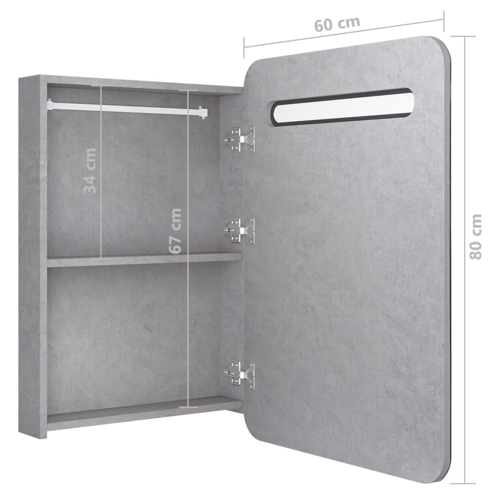 LED Bathroom Mirror Cabinet Concrete Grey 60x11x80 cm