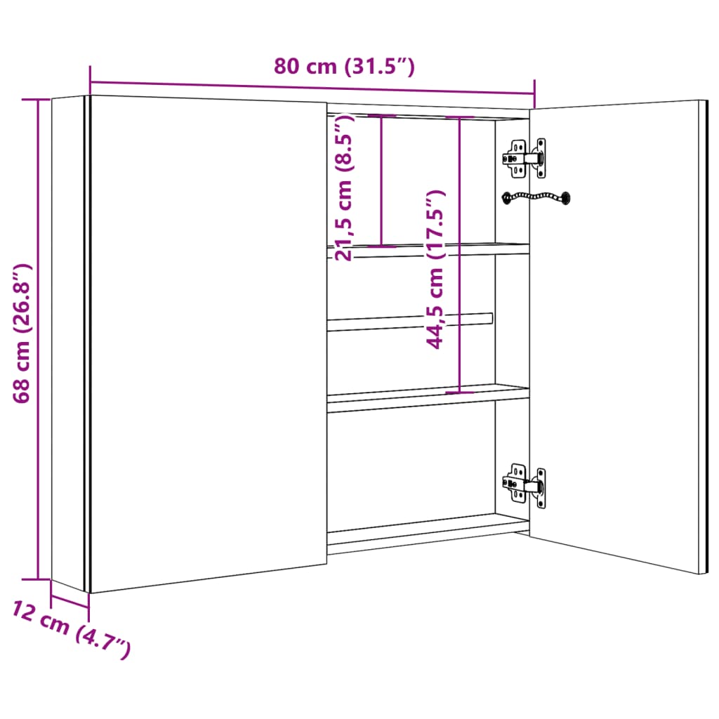 LED Bathroom Mirror Cabinet Shining Grey 80x12x68 cm