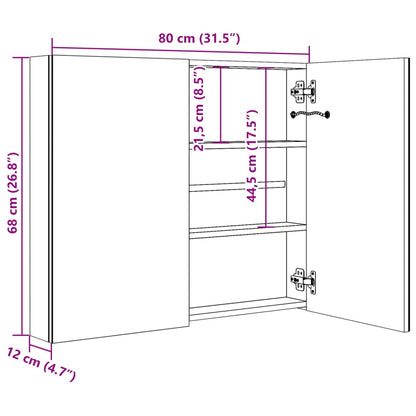 LED Bathroom Mirror Cabinet Shining Grey 80x12x68 cm