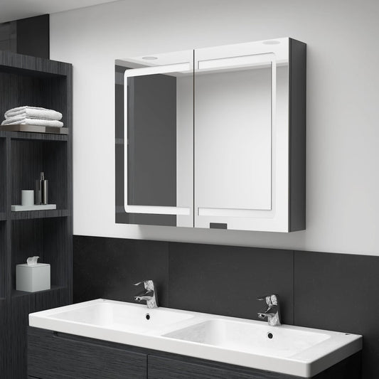 LED Bathroom Mirror Cabinet Shining Grey 80x12x68 cm