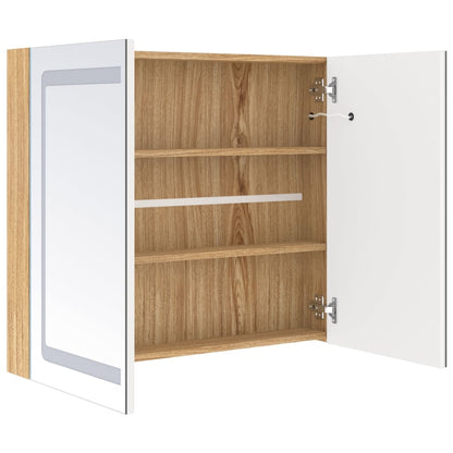 LED Bathroom Mirror Cabinet White and Oak 80x12x68 cm