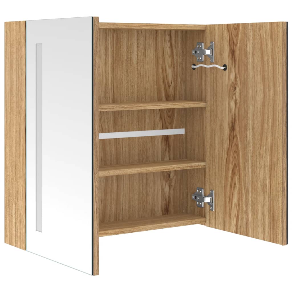 LED Bathroom Mirror Cabinet Oak 62x14x60 cm