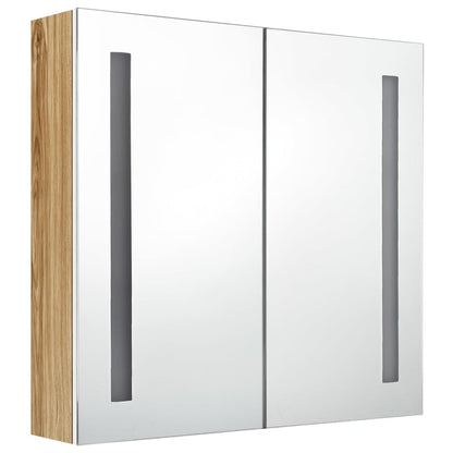 LED Bathroom Mirror Cabinet White and Oak 62x14x60 cm