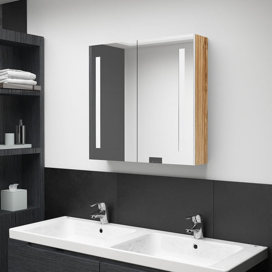 LED Bathroom Mirror Cabinet White and Oak 62x14x60 cm