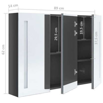 LED Bathroom Mirror Cabinet 89x14x62 cm Shining Grey