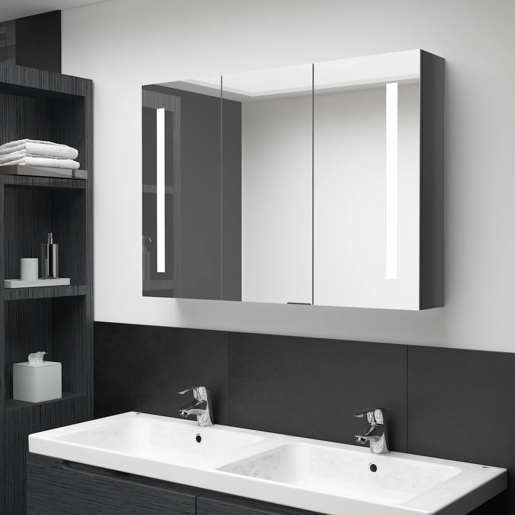 LED Bathroom Mirror Cabinet 89x14x62 cm Shining Grey