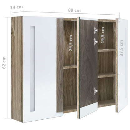 LED Bathroom Mirror Cabinet 89x14x62 cm Oak