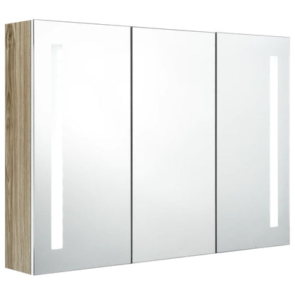 LED Bathroom Mirror Cabinet 89x14x62 cm White and Oak