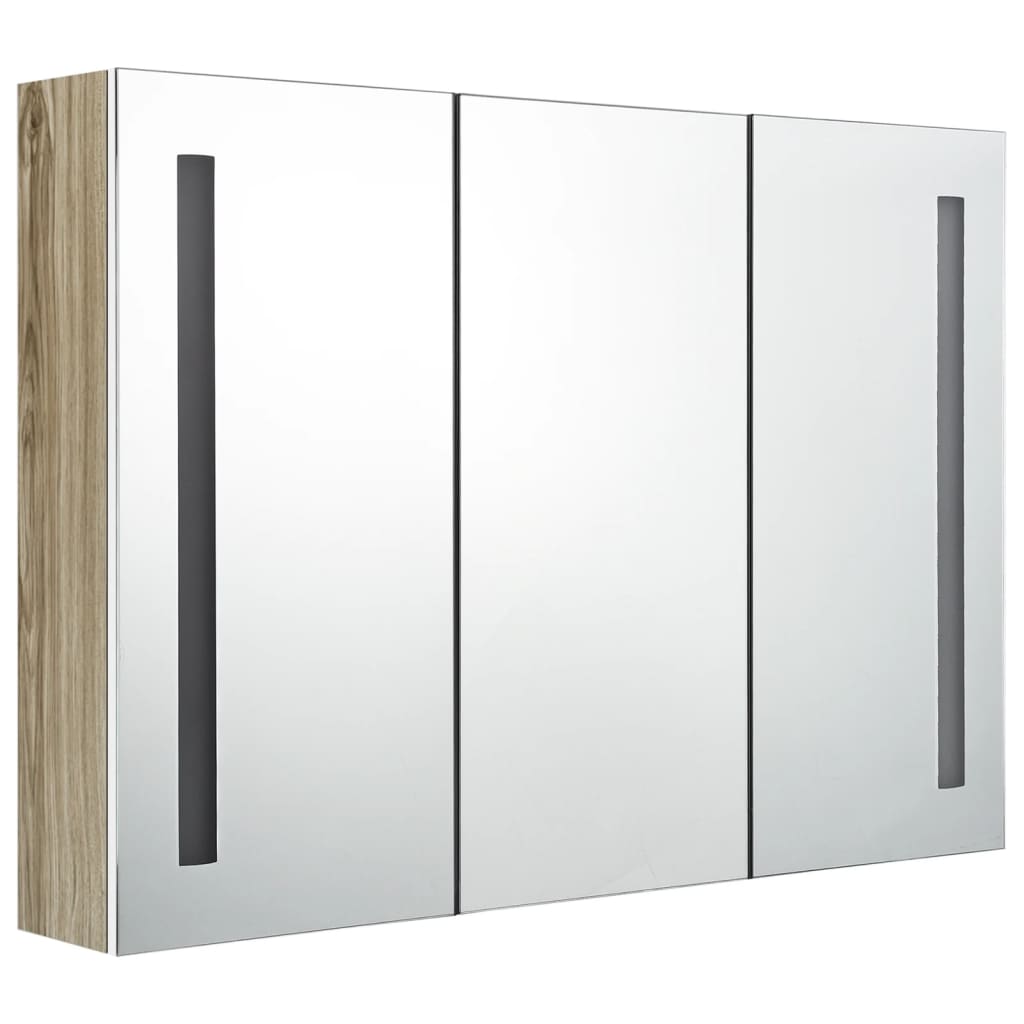 LED Bathroom Mirror Cabinet 89x14x62 cm White and Oak