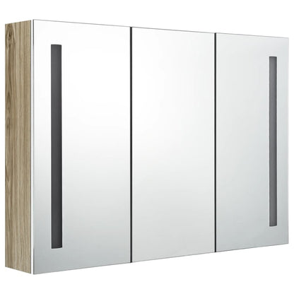 LED Bathroom Mirror Cabinet 89x14x62 cm White and Oak