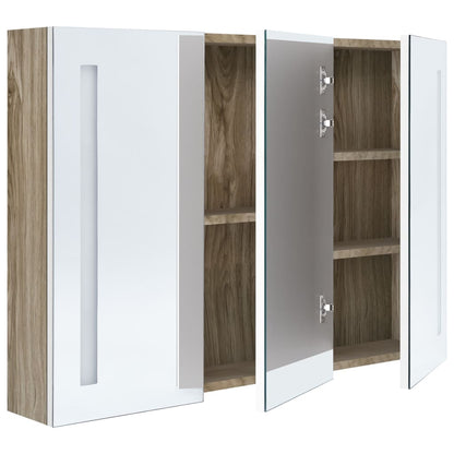 LED Bathroom Mirror Cabinet 89x14x62 cm White and Oak