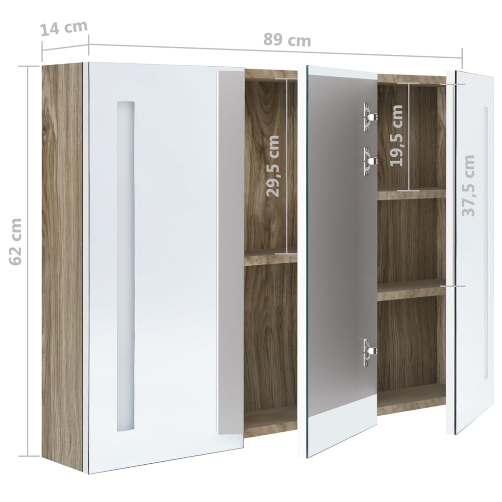 LED Bathroom Mirror Cabinet 89x14x62 cm White and Oak