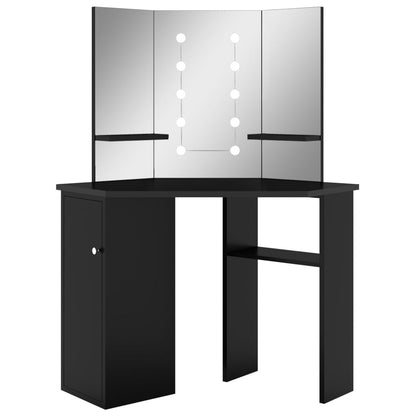 Corner Dressing Table with LED Black 111x54x141.5 cm