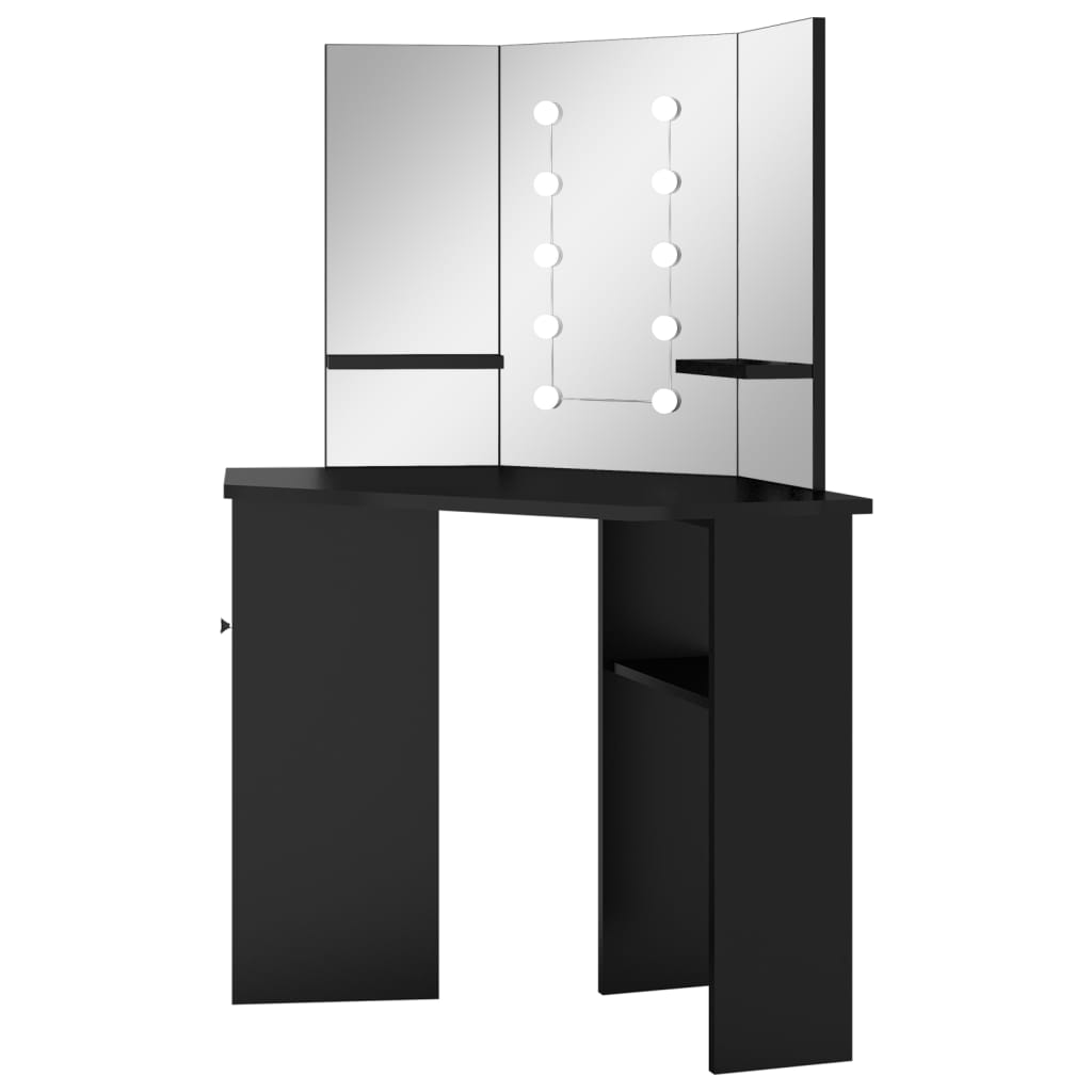 Corner Dressing Table with LED Black 111x54x141.5 cm