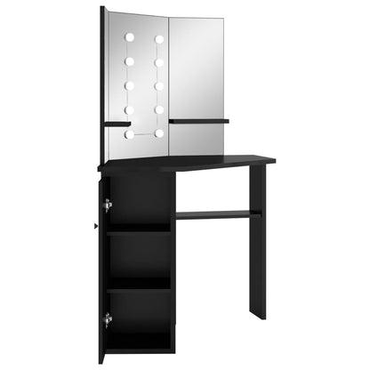 Corner Dressing Table with LED Black 111x54x141.5 cm