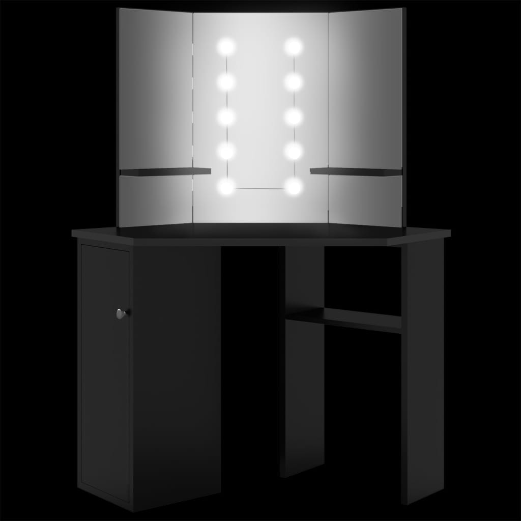 Corner Dressing Table with LED Black 111x54x141.5 cm