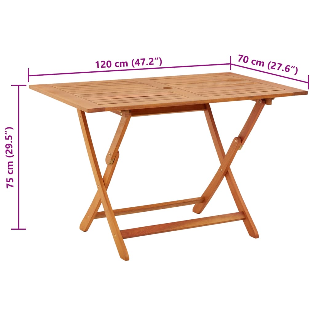 Folding Garden Table 120x70x75 cm Solid Eucalyptus Wood