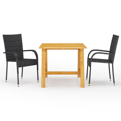 3 Piece Garden Dining Set Black