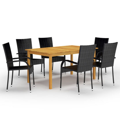 7 Piece Garden Dining Set Black