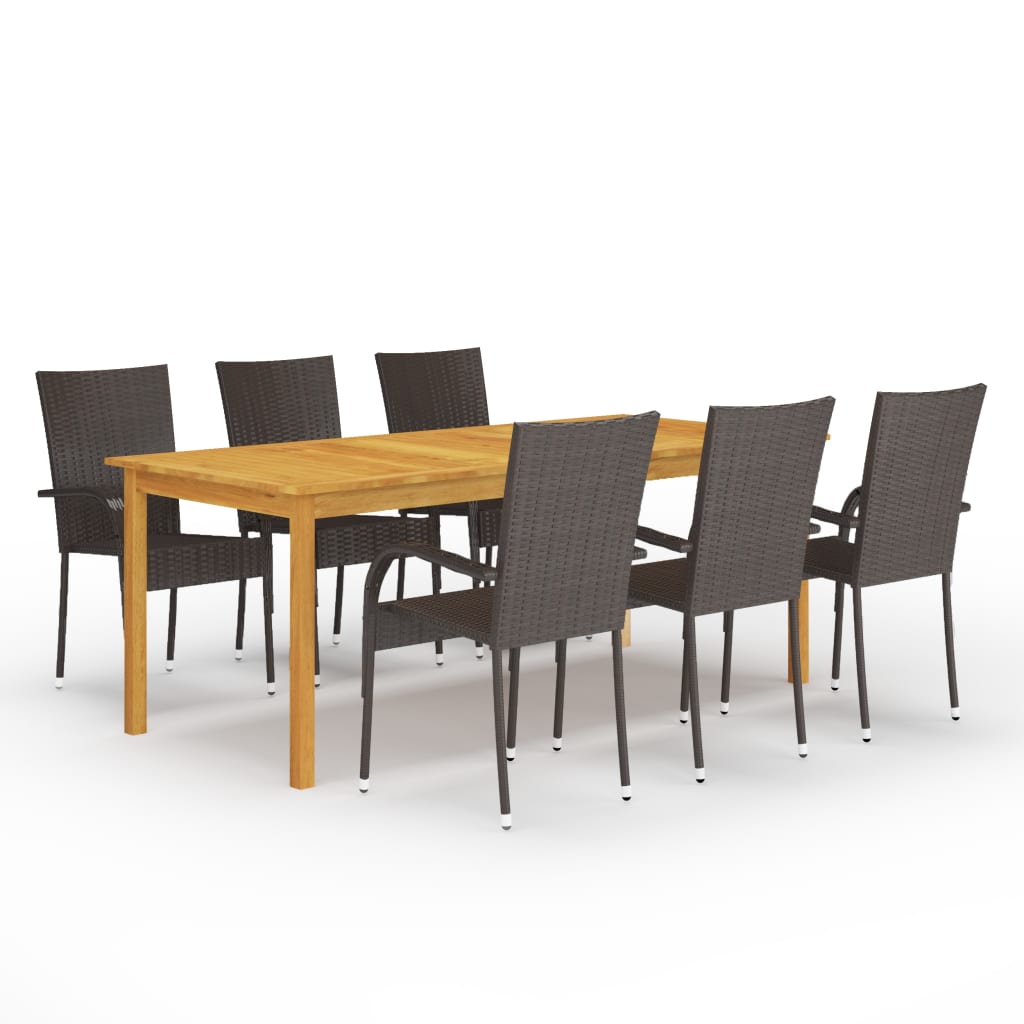 7 Piece Garden Dining Set Brown