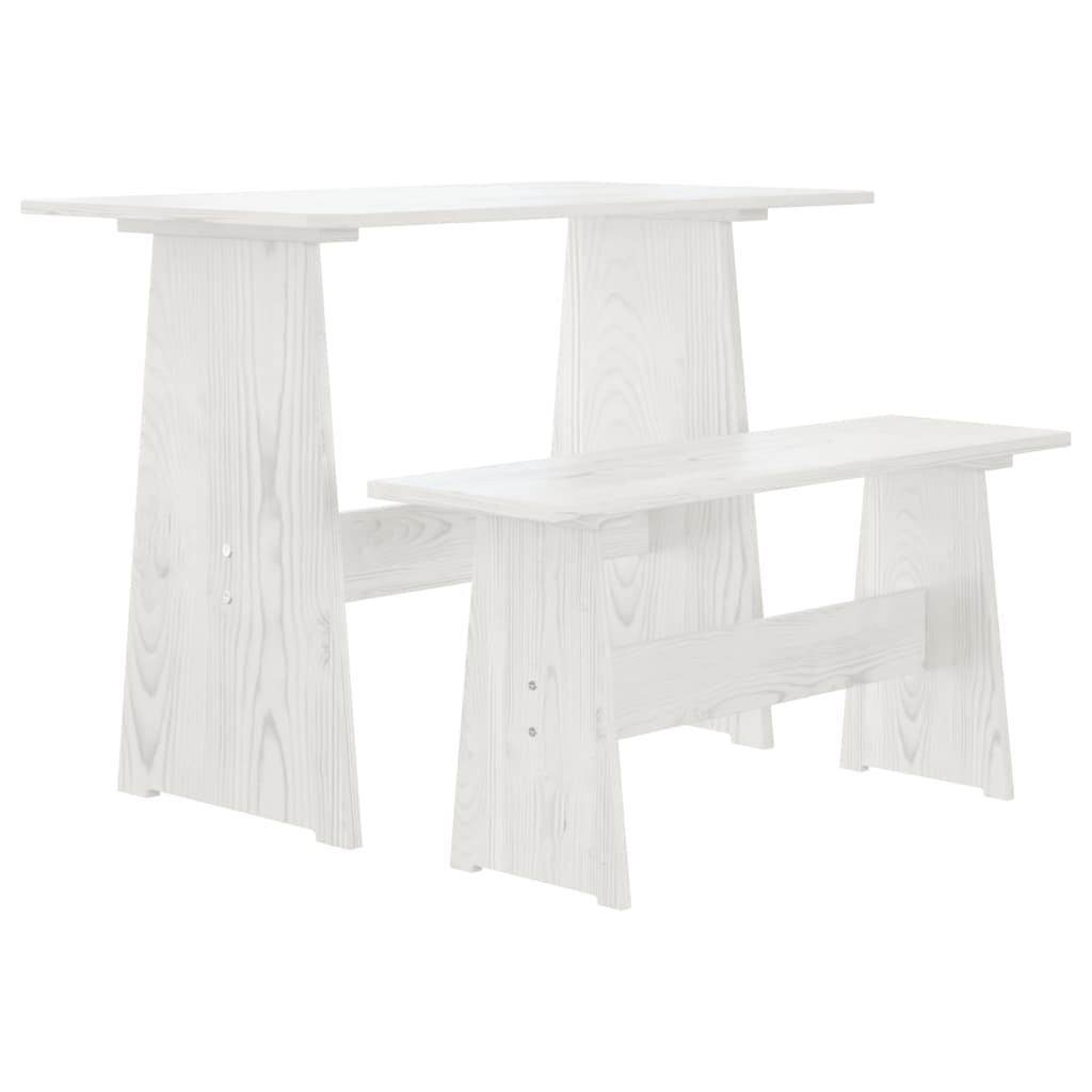 Dining Table with Bench REINE White Solid Wood Pine