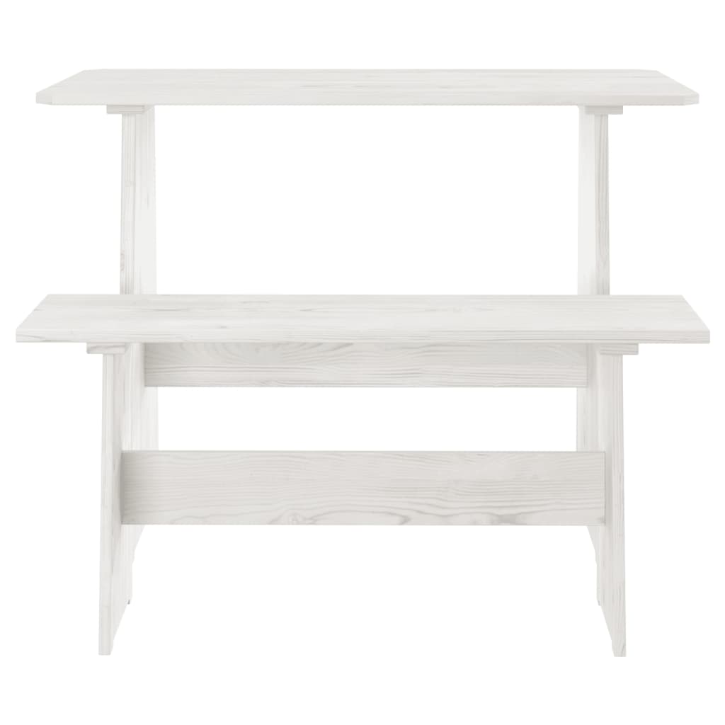 Dining Table with Bench REINE White Solid Wood Pine