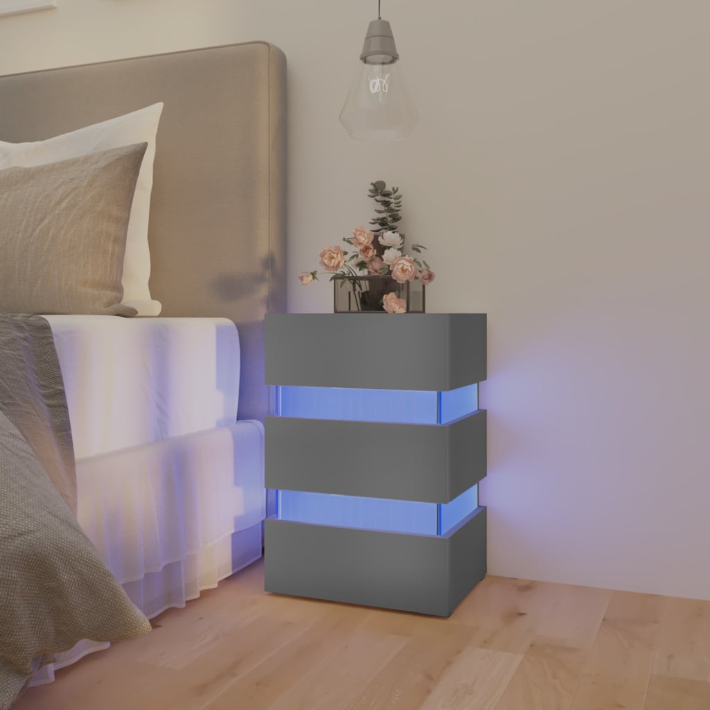 LED Bedside Cabinet Grey 45x35x67 cm Engineered Wood