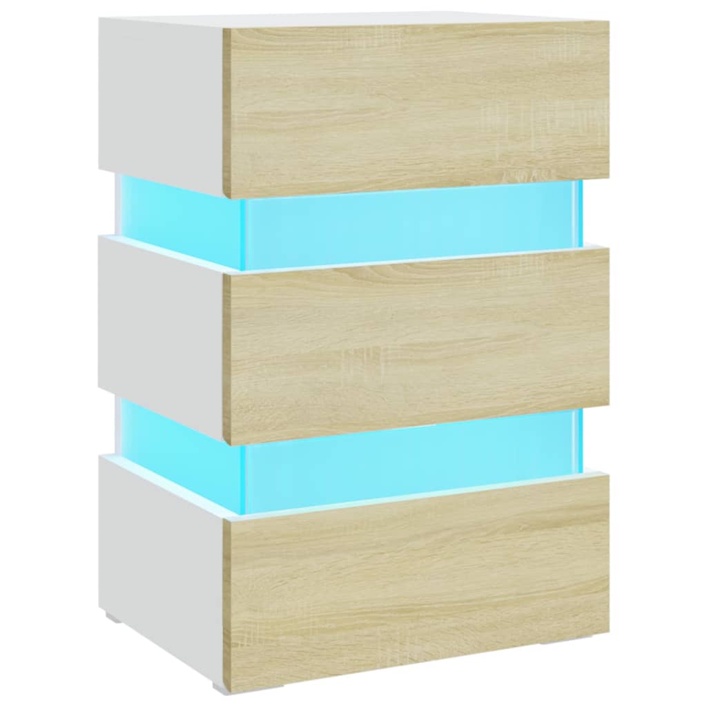 LED Bedside Cabinet White and Sonoma Oak 45x35x67 cm Engineered Wood