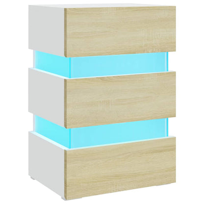 LED Bedside Cabinet White and Sonoma Oak 45x35x67 cm Engineered Wood