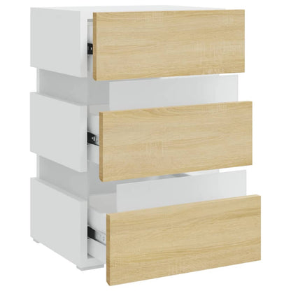 LED Bedside Cabinet White and Sonoma Oak 45x35x67 cm Engineered Wood