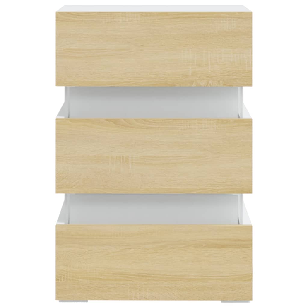 LED Bedside Cabinet White and Sonoma Oak 45x35x67 cm Engineered Wood