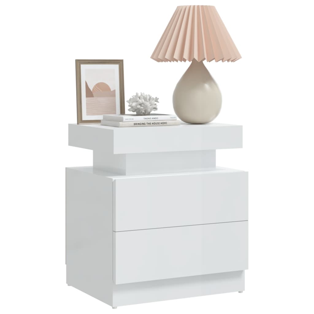 Bedside Cabinet High Gloss White 45x35x52 cm Engineered Wood