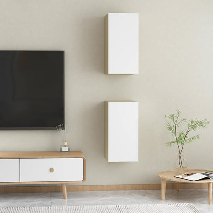 TV Cabinets 2 pcs White and Sonoma Oak 30.5x30x60 cm Engineered Wood