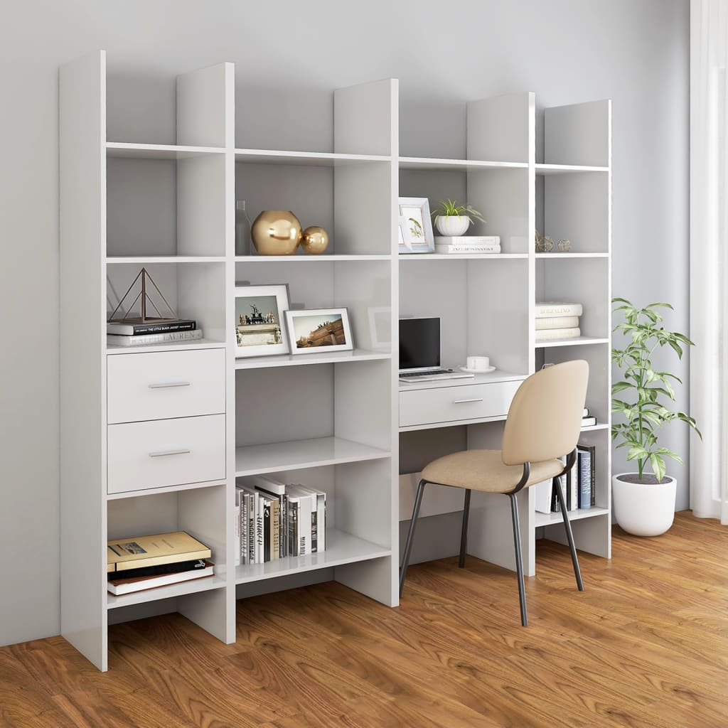 Book Cabinet High Gloss White 40x35x180 cm Engineered Wood