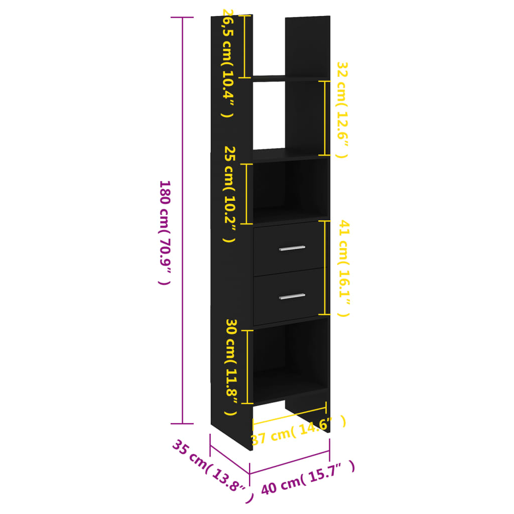 Book Cabinet Black 40x35x180 cm Engineered Wood