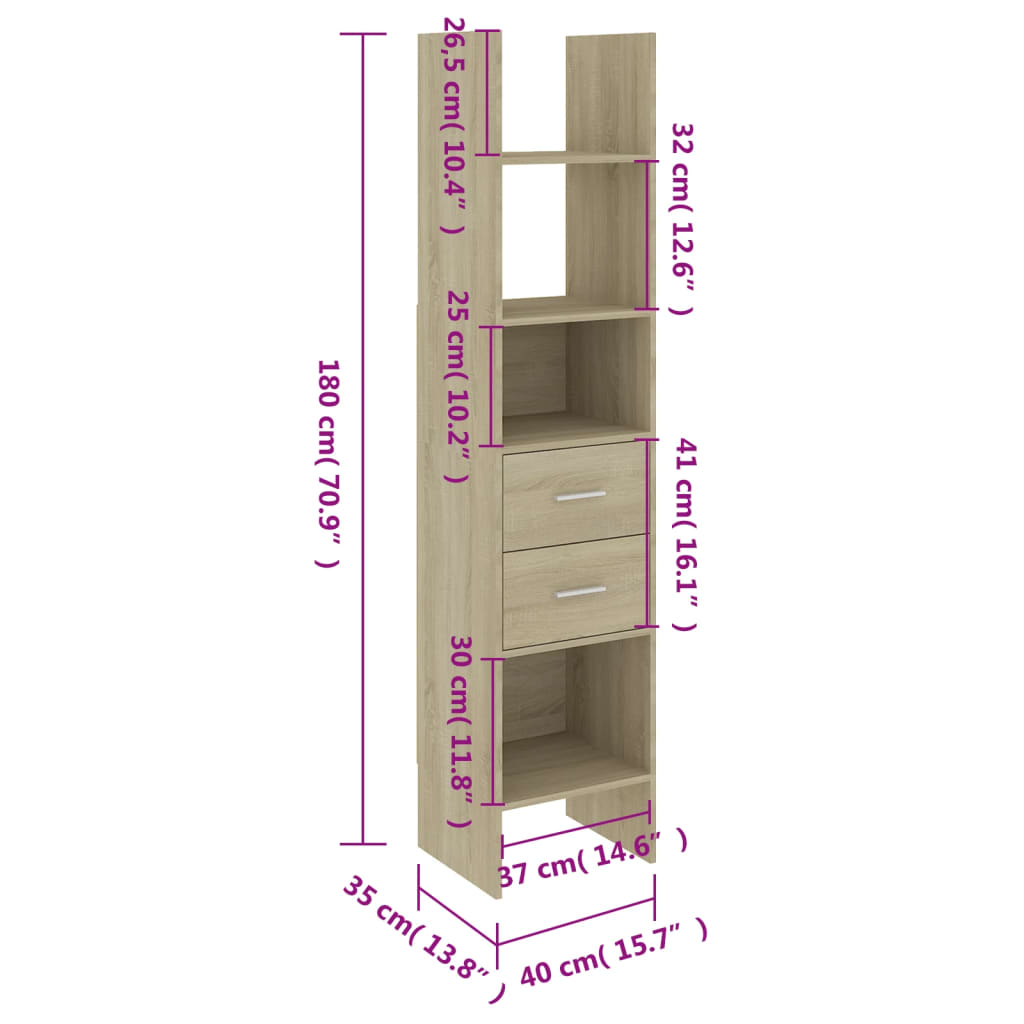 Book Cabinet Sonoma Oak 40x35x180 cm Engineered Wood