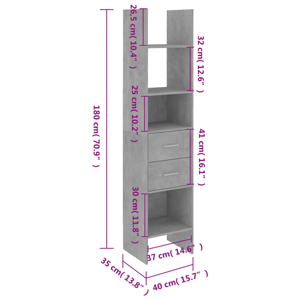 Book Cabinet Concrete Grey 40x35x180 cm Engineered Wood